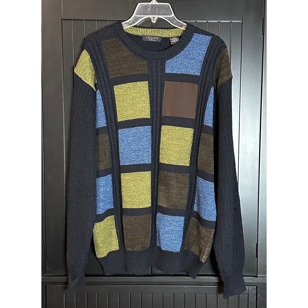VTG Cellini Collezione Sweater Large Colorblock Patchwork‎ 90s Y2K Geometric